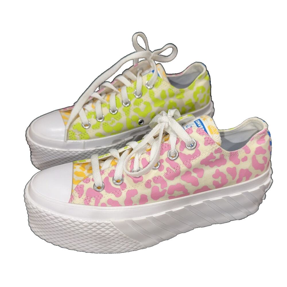Converse Platform Leopard Print Sneakers Pink Neon Women’s 8